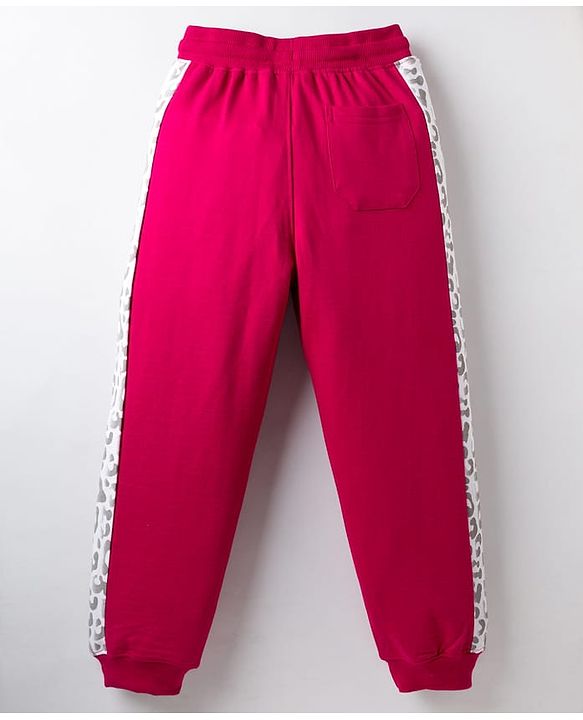 Pine Kids Knit Full Length Lounge Pant with Cheetah Printed Tape Detailing-  Persian Red