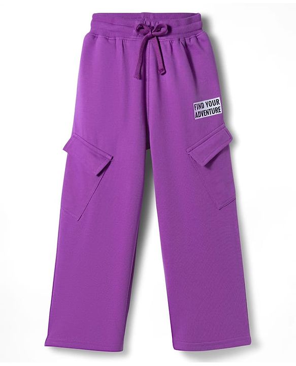 Pine Kids Knit Full Length Lounge Pant With Text Print - Purple