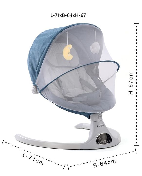 Babyhug Electric Rocker with Mosquito Net - Blue| Baby Swing Cradle with Remote| 6 Speed Levels| Safety Harness| Built-in Music with Volume Control| Off Timer| Silent Operation| Remote Control