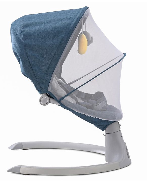 Babyhug Electric Rocker with Mosquito Net - Blue| Baby Swing Cradle with Remote| 6 Speed Levels| Safety Harness| Built-in Music with Volume Control| Off Timer| Silent Operation| Remote Control