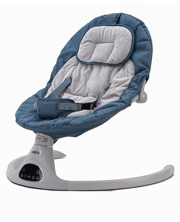 Babyhug Electric Rocker with Mosquito Net - Blue| Baby Swing Cradle with Remote| 6 Speed Levels| Safety Harness| Built-in Music with Volume Control| Off Timer| Silent Operation| Remote Control