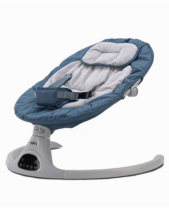 Babyhug Electric Rocker with Mosquito Net - Blue| Baby Swing Cradle with Remote| 6 Speed Levels| Safety Harness| Built-in Music with Volume Control| Off Timer| Silent Operation| Remote Control