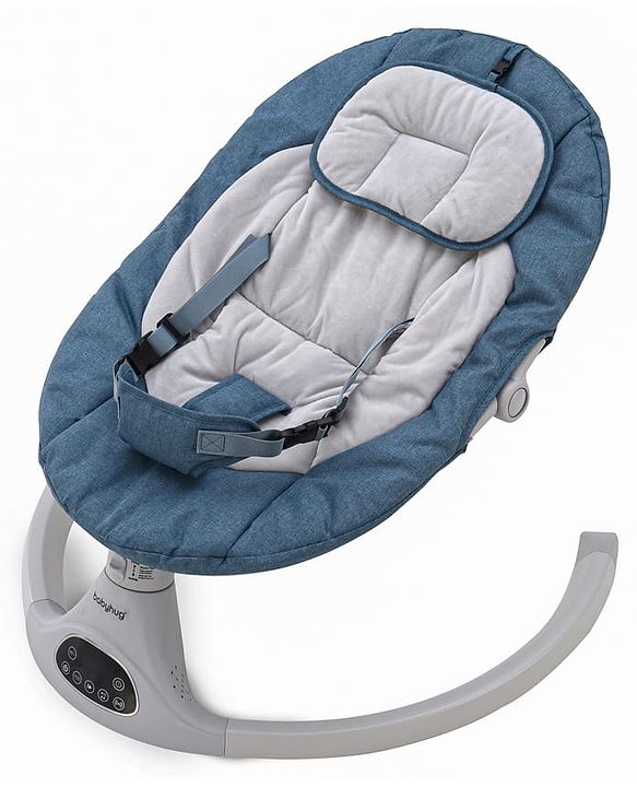 Babyhug Electric Rocker with Mosquito Net - Blue| Baby Swing Cradle with Remote| 6 Speed Levels| Safety Harness| Built-in Music with Volume Control| Off Timer| Silent Operation| Remote Control