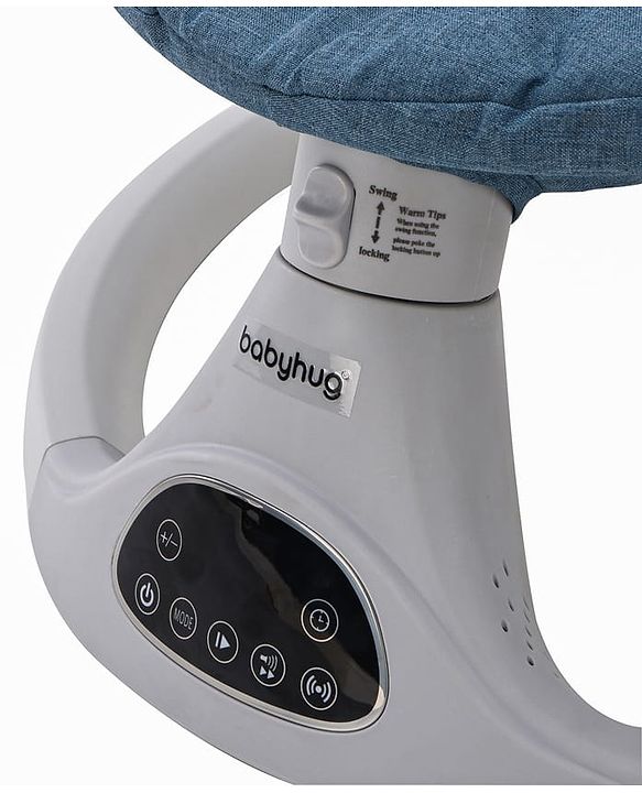 Babyhug Electric Rocker with Mosquito Net - Blue| Baby Swing Cradle with Remote| 6 Speed Levels| Safety Harness| Built-in Music with Volume Control| Off Timer| Silent Operation| Remote Control