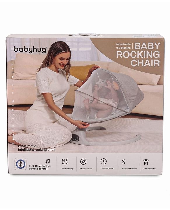 Babyhug Electric Rocker with Mosquito Net - Blue| Baby Swing Cradle with Remote| 6 Speed Levels| Safety Harness| Built-in Music with Volume Control| Off Timer| Silent Operation| Remote Control