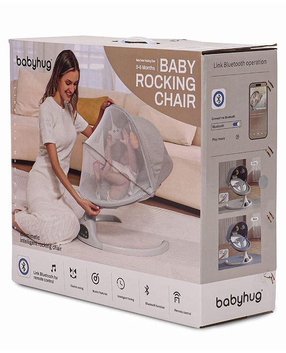 Babyhug Electric Rocker with Mosquito Net - Blue| Baby Swing Cradle with Remote| 6 Speed Levels| Safety Harness| Built-in Music with Volume Control| Off Timer| Silent Operation| Remote Control