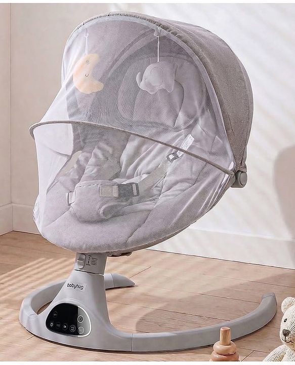 Babyhug Electric Rocker with Mosquito Net - Blue| Baby Swing Cradle with Remote| 6 Speed Levels| Safety Harness| Built-in Music with Volume Control| Off Timer| Silent Operation| Remote Control