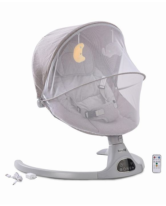 Babyhug Electric Rocker with Mosquito Net - Blue| Baby Swing Cradle with Remote| 6 Speed Levels| Safety Harness| Built-in Music with Volume Control| Off Timer| Silent Operation| Remote Control