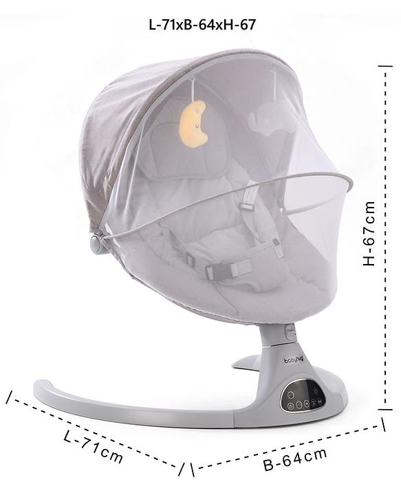 Babyhug Electric Rocker with Mosquito Net - Blue| Baby Swing Cradle with Remote| 6 Speed Levels| Safety Harness| Built-in Music with Volume Control| Off Timer| Silent Operation| Remote Control
