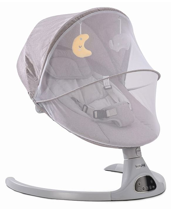 Babyhug Electric Rocker with Mosquito Net - Blue| Baby Swing Cradle with Remote| 6 Speed Levels| Safety Harness| Built-in Music with Volume Control| Off Timer| Silent Operation| Remote Control