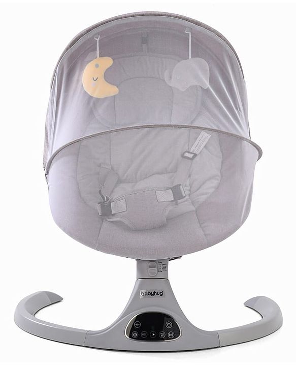 Babyhug Electric Rocker with Mosquito Net - Blue| Baby Swing Cradle with Remote| 6 Speed Levels| Safety Harness| Built-in Music with Volume Control| Off Timer| Silent Operation| Remote Control