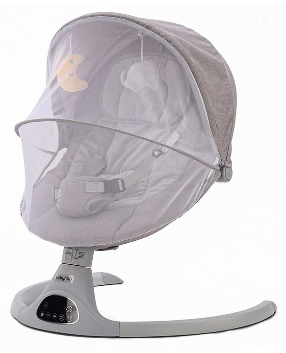 Babyhug Electric Rocker with Mosquito Net - Blue| Baby Swing Cradle with Remote| 6 Speed Levels| Safety Harness| Built-in Music with Volume Control| Off Timer| Silent Operation| Remote Control
