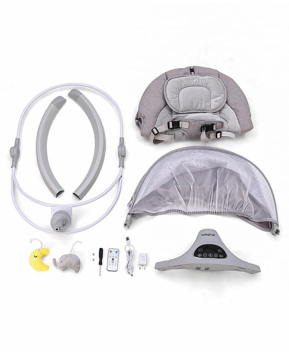 Babyhug Electric Rocker with Mosquito Net - Blue| Baby Swing Cradle with Remote| 6 Speed Levels| Safety Harness| Built-in Music with Volume Control| Off Timer| Silent Operation| Remote Control