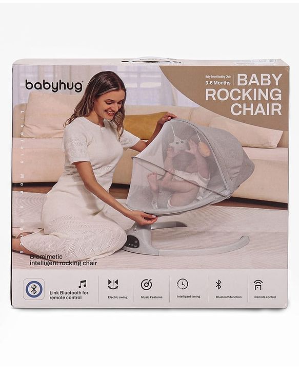 Babyhug Electric Rocker with Mosquito Net - Blue| Baby Swing Cradle with Remote| 6 Speed Levels| Safety Harness| Built-in Music with Volume Control| Off Timer| Silent Operation| Remote Control