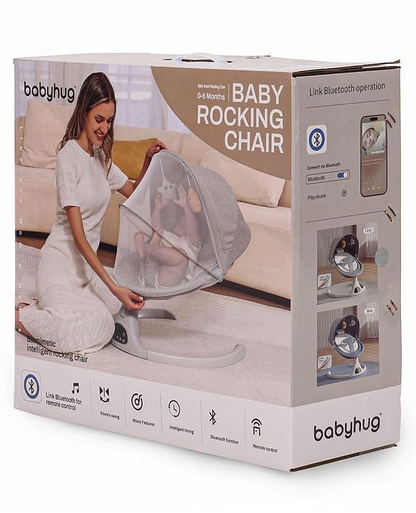 Babyhug Electric Rocker with Mosquito Net - Blue| Baby Swing Cradle with Remote| 6 Speed Levels| Safety Harness| Built-in Music with Volume Control| Off Timer| Silent Operation| Remote Control