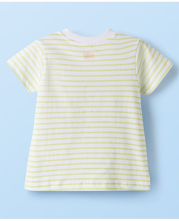 Babyhug 100% Cotton Knit Half Sleeves Floral Embroidered Striped T-Shirt - Multicolour