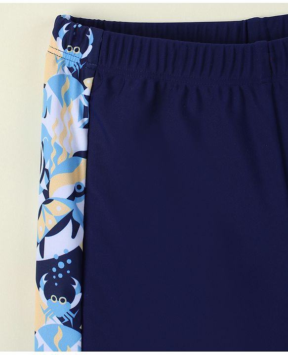 Pine Active Sea Life Printed Swimming Trunk & Cap - Navy Blue