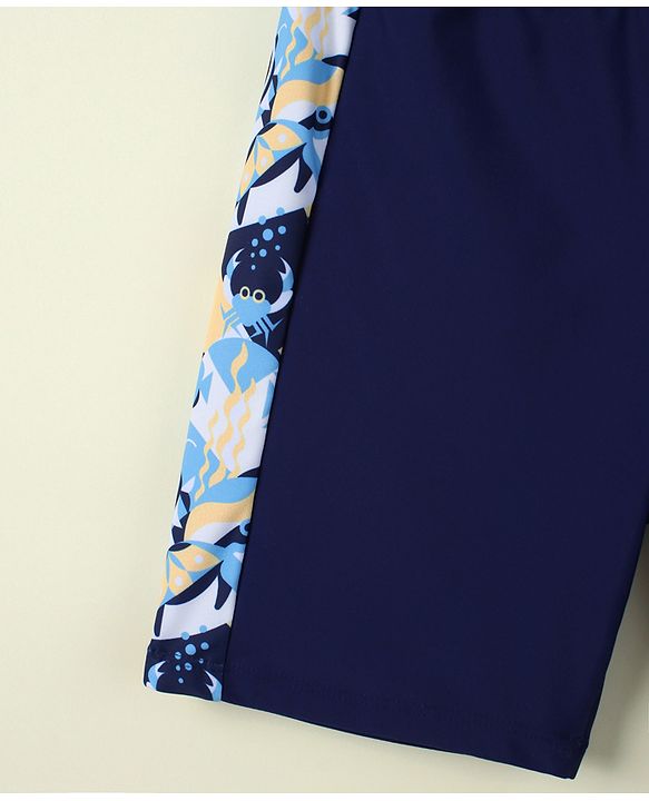 Pine Active Sea Life Printed Swimming Trunk & Cap - Navy Blue