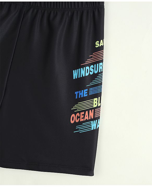 Pine Kids Swimming Trunks with Text Print - Black