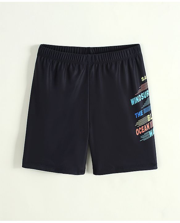 Pine Kids Swimming Trunks with Text Print - Black