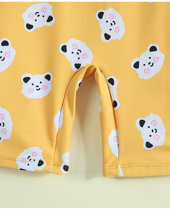 Babyhug Raglan Half Sleeves Animal Printed Legged Swimsuit - Yellow