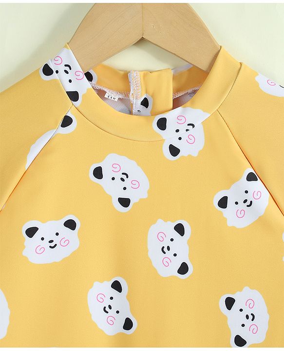 Babyhug Raglan Half Sleeves Animal Printed Legged Swimsuit - Yellow