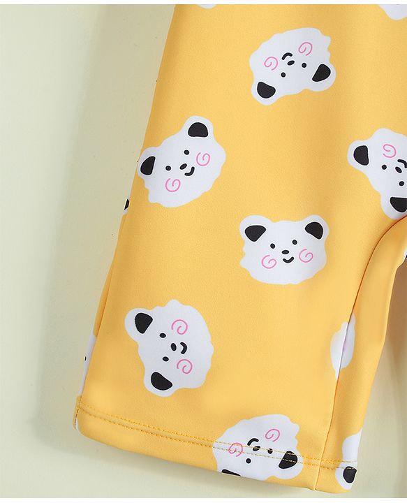 Babyhug Raglan Half Sleeves Animal Printed Legged Swimsuit - Yellow