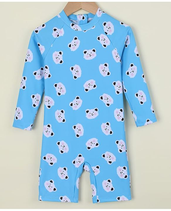 Babyhug Raglan Half Sleeves Animal Printed Legged Swimsuit - Yellow