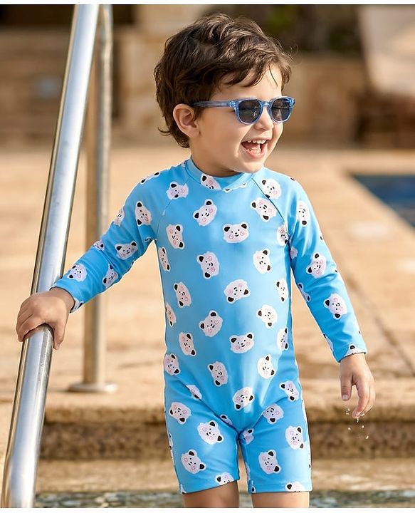 Babyhug Raglan Half Sleeves Animal Printed Legged Swimsuit - Yellow