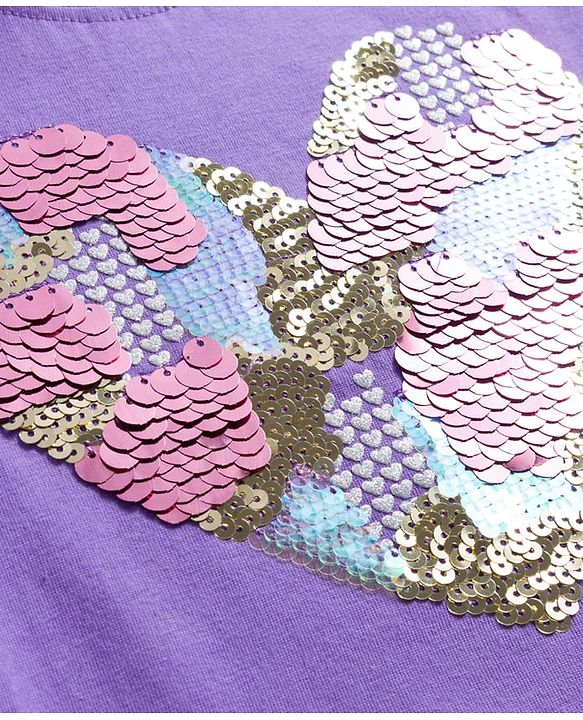 Babyhug Cotton Knit Half Sleeves T-Shirt With Sequin Detailing - Multicolor