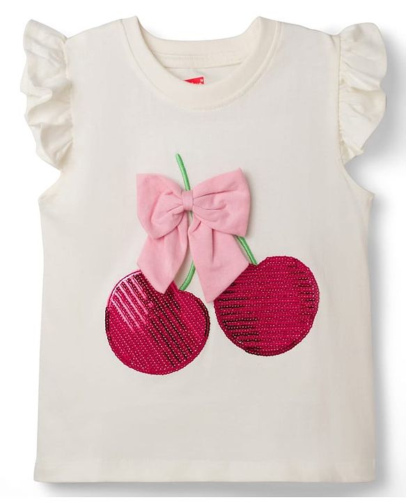 Babyhug Cotton Knit Half Sleeves T-Shirt With Sequin Detailing & Bow Applique - Multicolor