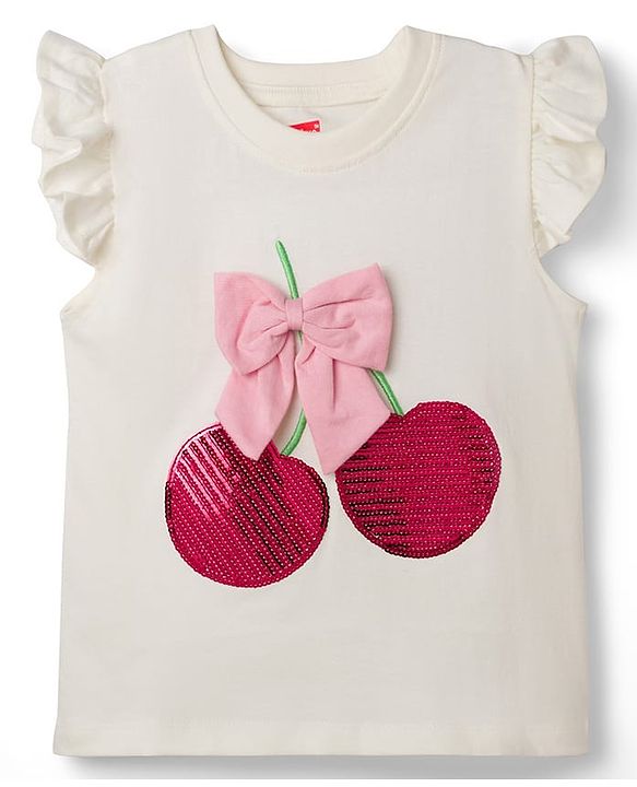 Babyhug Cotton Knit Half Sleeves T-Shirt With Sequin Detailing & Bow Applique - Multicolor