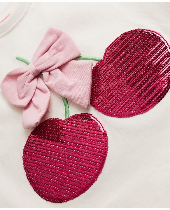 Babyhug Cotton Knit Half Sleeves T-Shirt With Sequin Detailing & Bow Applique - Multicolor