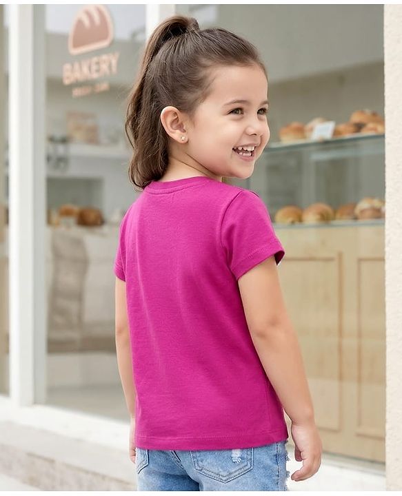 Babyhug Cotton Knit Half Sleeves T-Shirt With Ice Cream Sequins Detailing - Pink