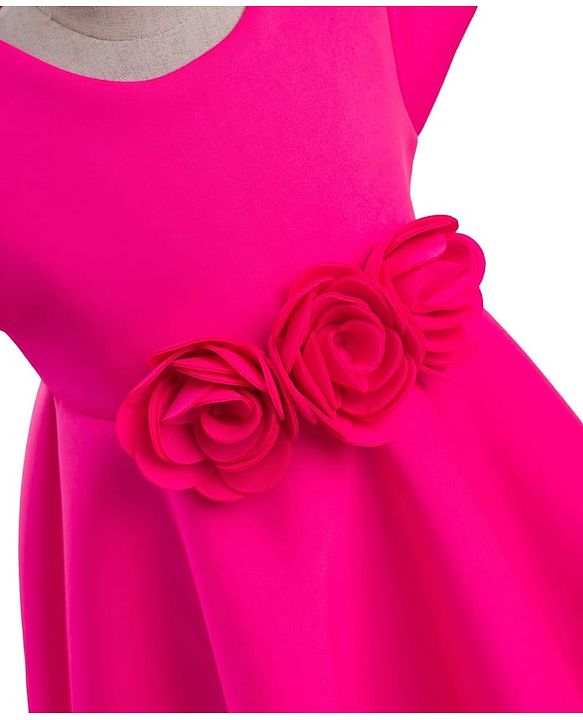 Babyhug Woven Sleeveless Scuba Fabric with Cotton Lining Party Dress with Corsage Detailing - Neon Pink
