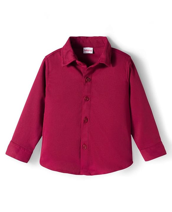 Babyhug Knit Half Sleeves Solid Party Shirt & Trouser Set With Bow Suspender & Cap - Maroon