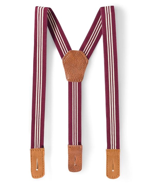 Babyhug Knit Half Sleeves Solid Party Shirt & Trouser Set With Bow Suspender & Cap - Maroon