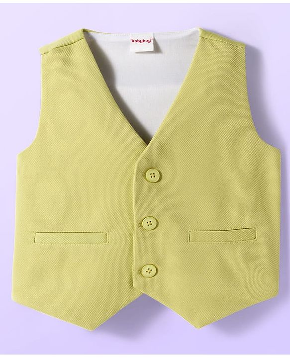 Babyhug Cotton Blend Woven Full Sleeves Solid 3 Piece Party Suit With Bow - Light Green & White