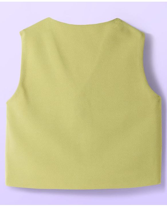 Babyhug Cotton Blend Woven Full Sleeves Solid 3 Piece Party Suit With Bow - Light Green & White