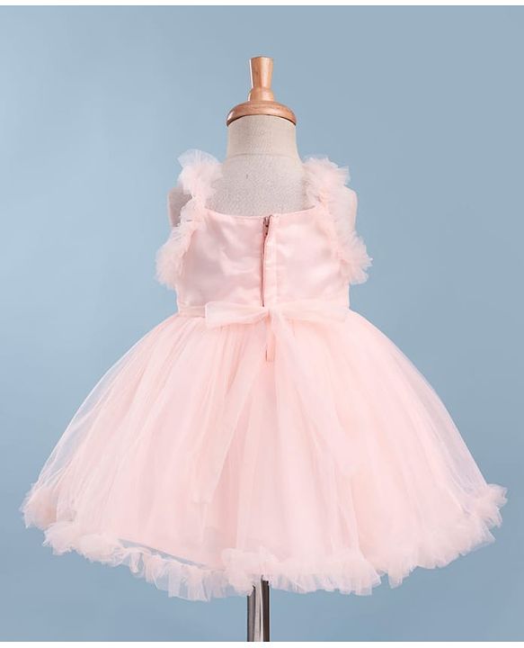 Babyhug Woven Sleeveless 5 Layer Party Dress with Sequin Detailing - Peach
