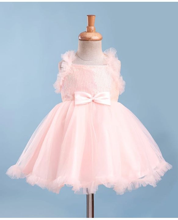 Babyhug Woven Sleeveless 5 Layer Party Dress with Sequin Detailing - Peach
