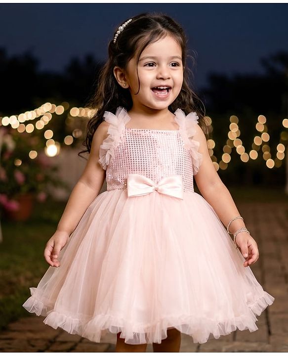 Babyhug Woven Sleeveless 5 Layer Party Dress with Sequin Detailing - Peach