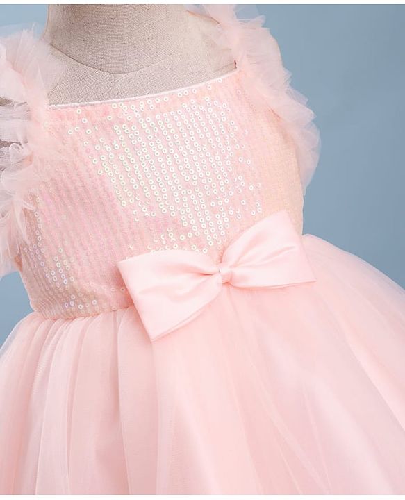 Babyhug Woven Sleeveless 5 Layer Party Dress with Sequin Detailing - Peach