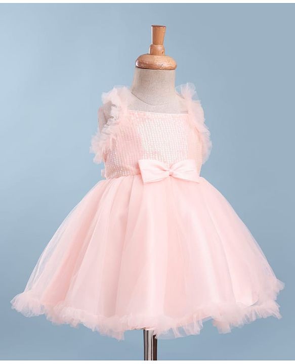 Babyhug Woven Sleeveless 5 Layer Party Dress with Sequin Detailing - Peach