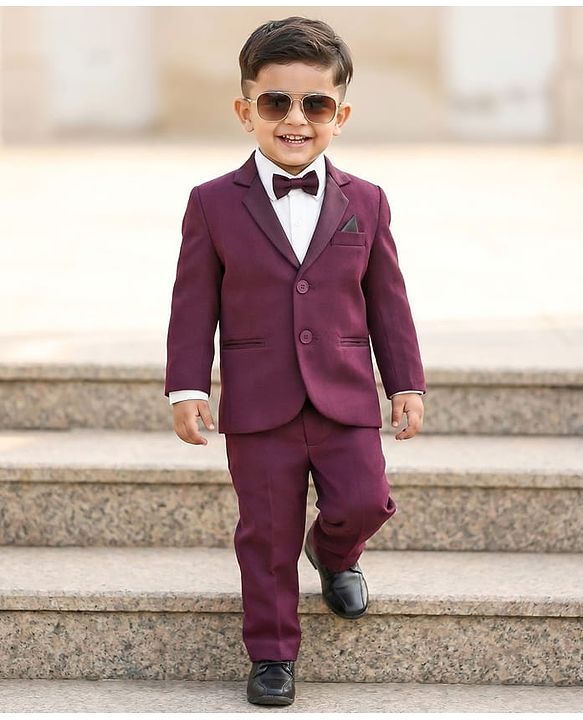 Babyhug Knit Full Sleeves Stretchable Solid 3 Piece Party Suit With Bow -Wine