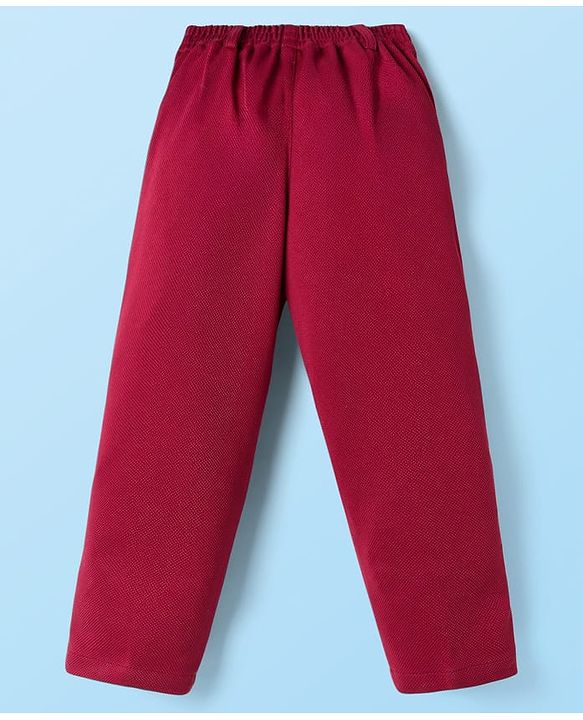 Babyhug Knit Full Sleeves Solid Stretchable 3 Piece Party Suit with Bow - Maroon
