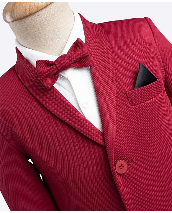 Babyhug Knit Full Sleeves Solid Stretchable 3 Piece Party Suit with Bow - Maroon