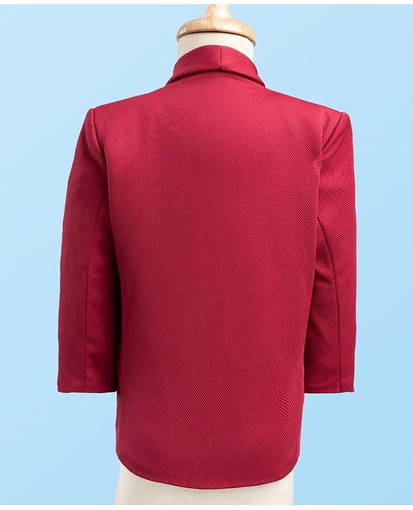 Babyhug Knit Full Sleeves Solid Stretchable 3 Piece Party Suit with Bow - Maroon
