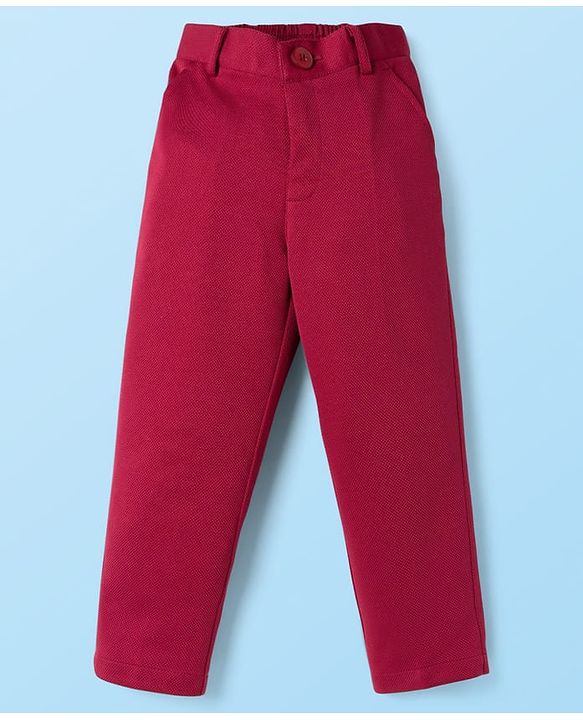 Babyhug Knit Full Sleeves Solid Stretchable 3 Piece Party Suit with Bow - Maroon