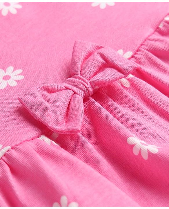 Babyhug Cotton Knit One Piece Dress with All Over Floral Print Multi Color 0-0 Months